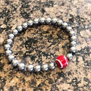 Silver Rustic Cuff bracelet with Red Tennis Ball
